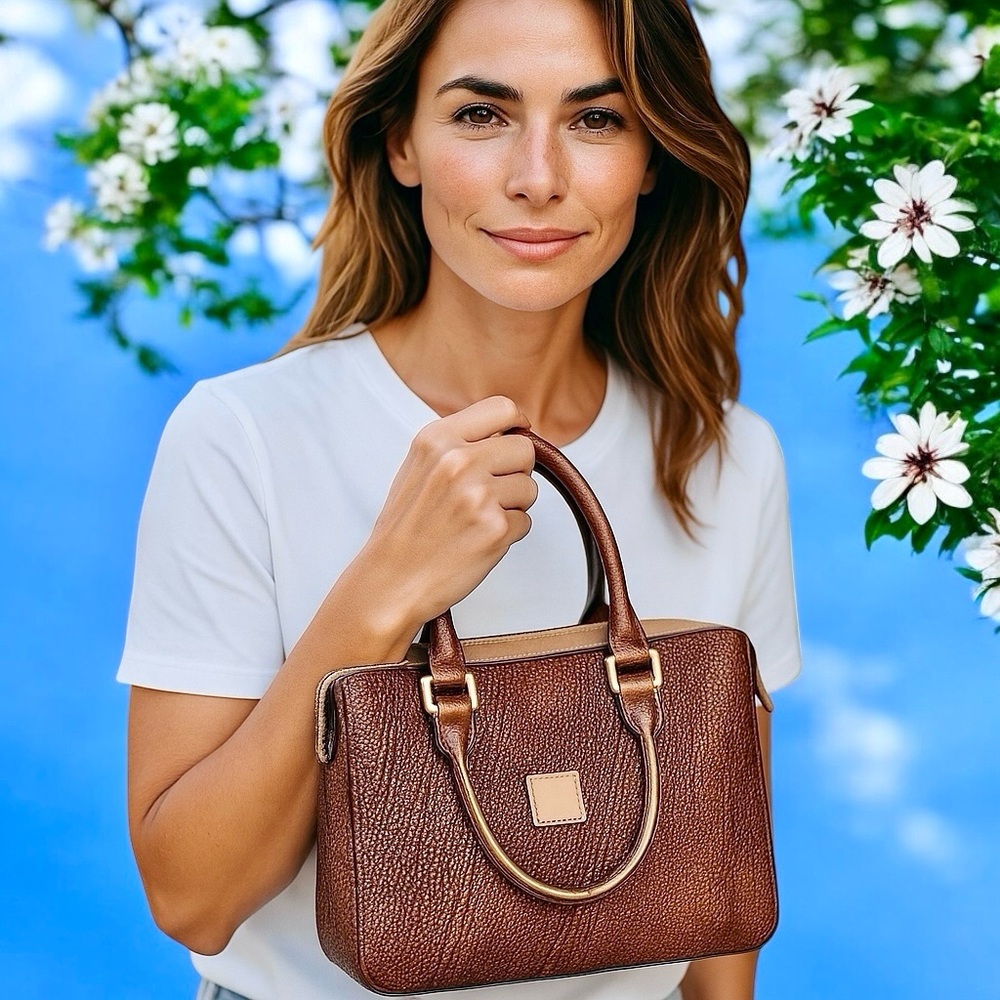 Silvano Biagini Vtg 90's Italy Brown Suede Satchel Handbag Textured Top Handles